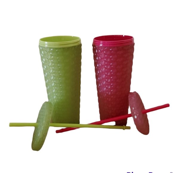 2 26 oz Travel Tumbler Double Walled Diamond Textured Studded Acrylic Straw - Picture 2 of 5